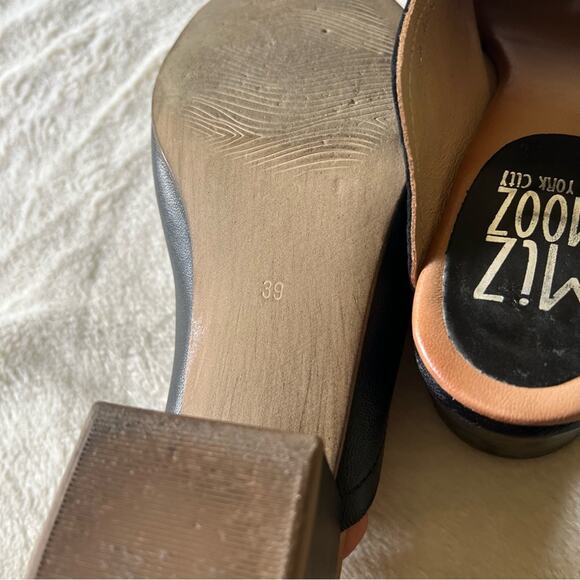 Miz Mooz Briar Black Leather Mule-Style Heeled Sandals - Picture 8 of 9